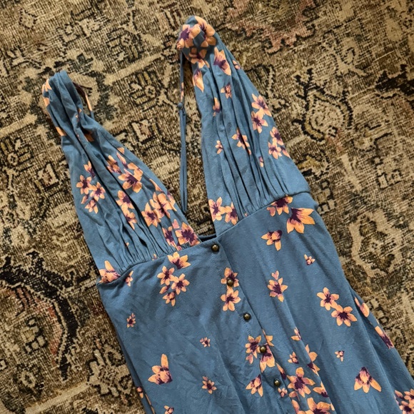 FREE PEOPLE Other Days Blue Floral Sleeveless Plunge Flowy Maxi Dress Medium - Picture 2 of 8